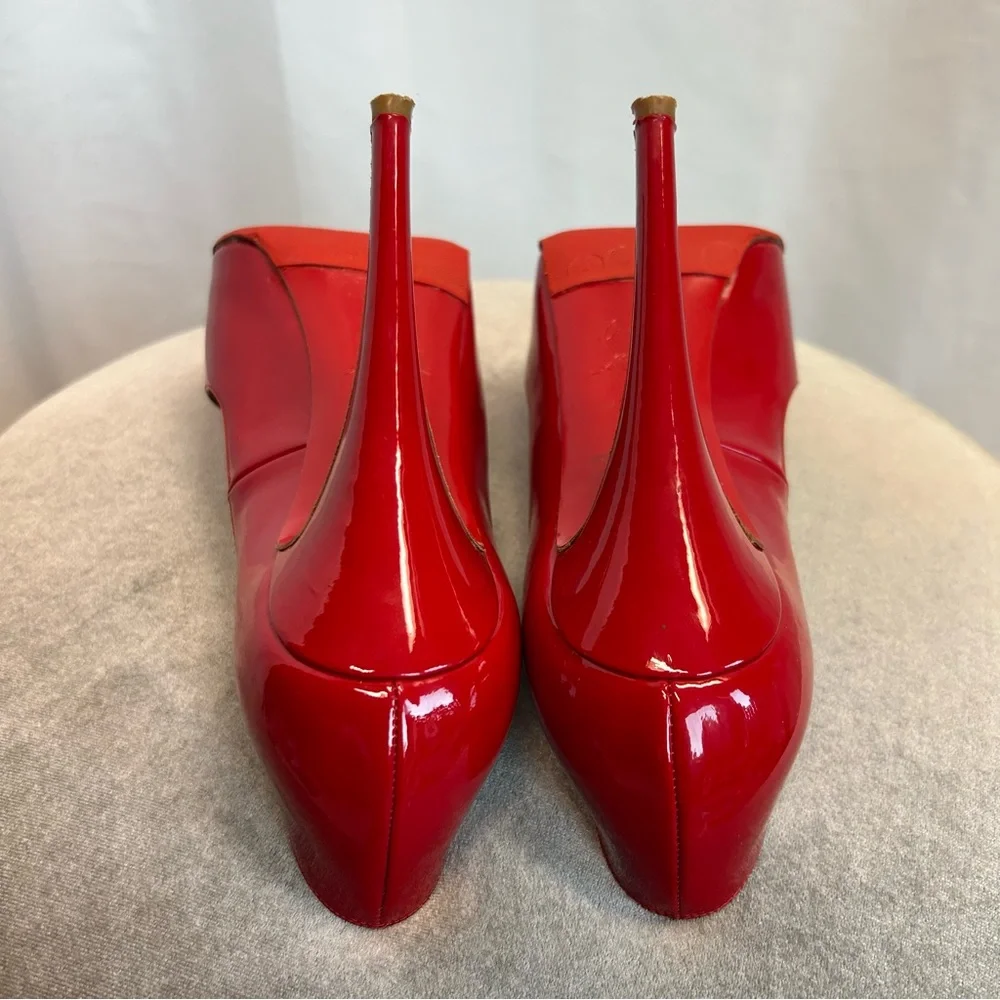 Christian Louboutin Red Patent Leather Hyper Prive Peep Toe Platform Pumps Sz 39